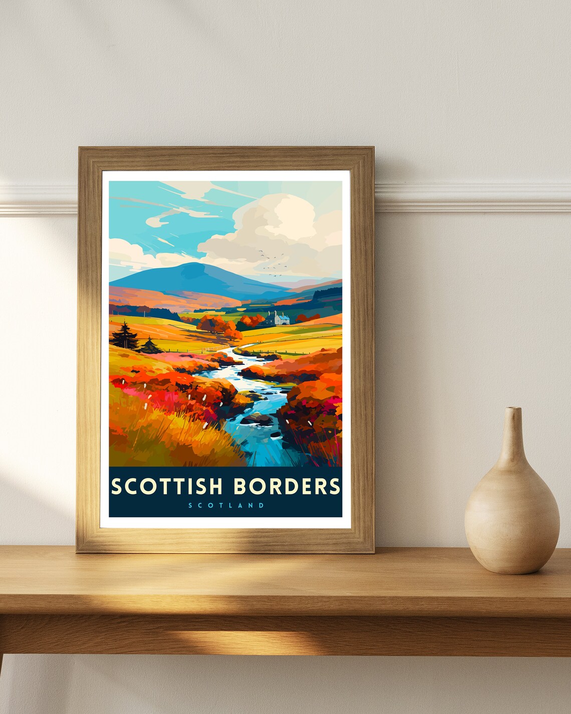 Scottish Borders Scotland Autumn Moorland River Travel Poster - Image 2