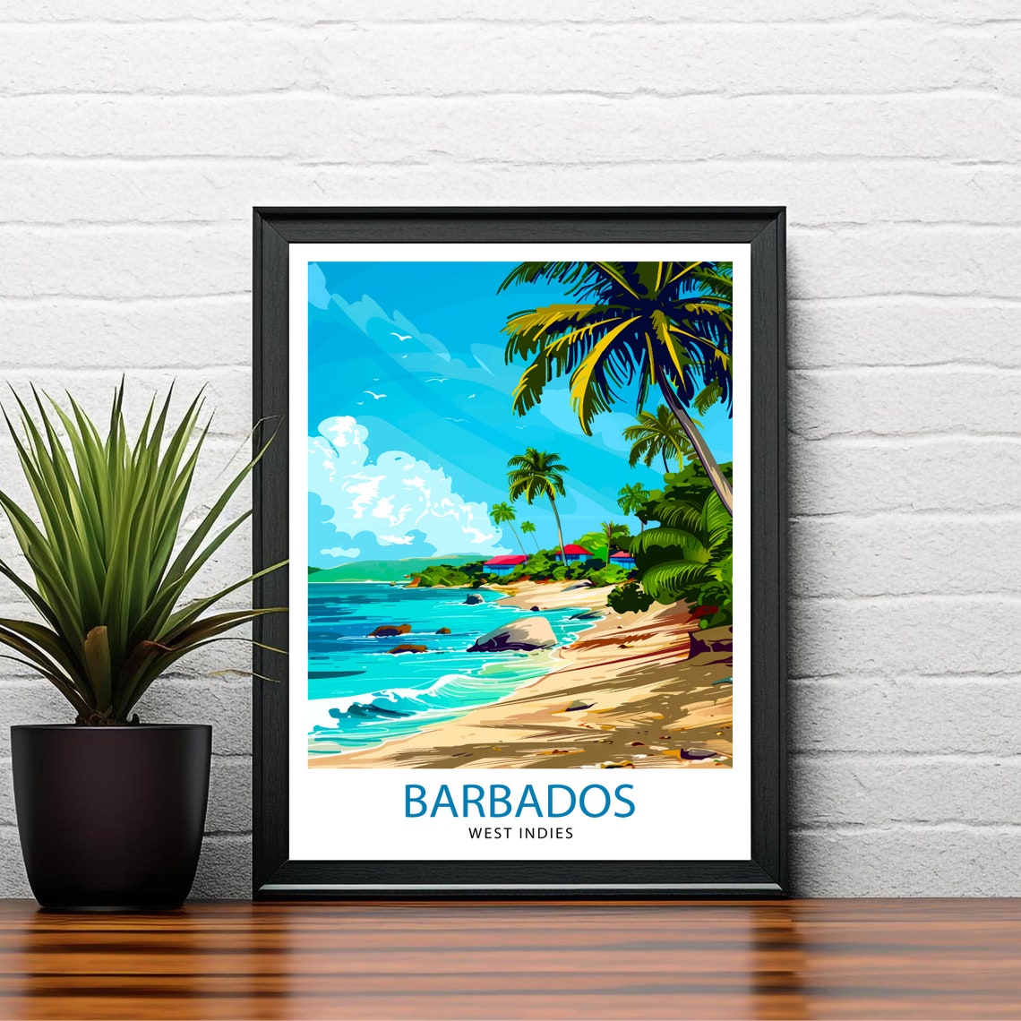 Barbados West Indies Palm Beach Tropical Island Travel Poster - Image 2