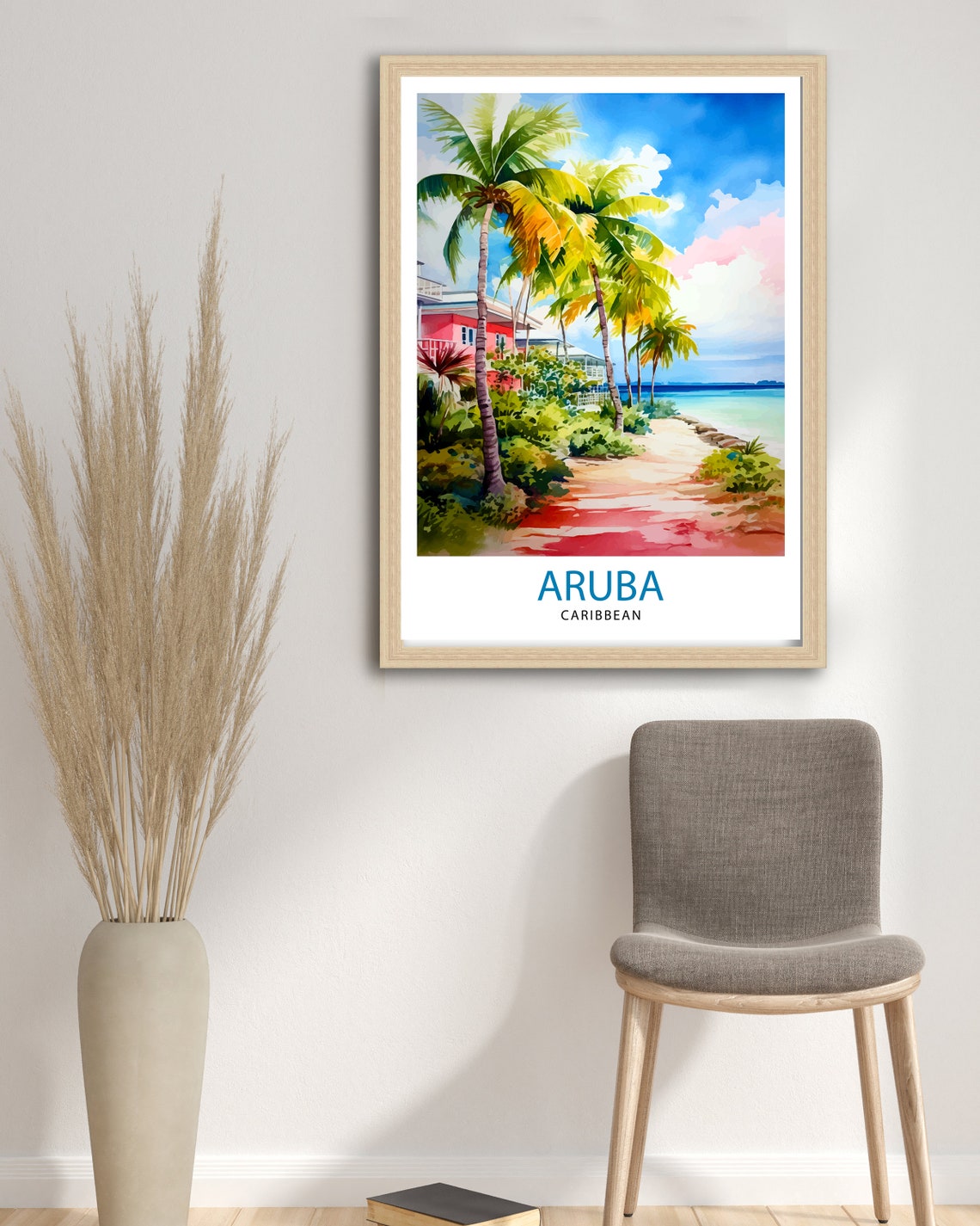 Aruba Caribbean Palm Lined Beach Path Turquoise Shore Art Poster - Image 3