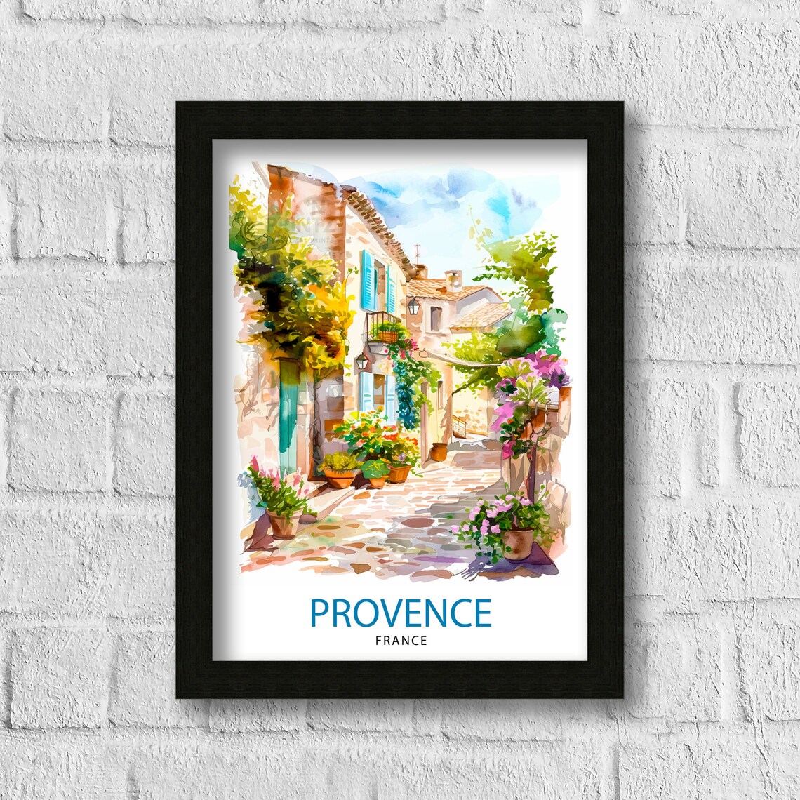 Provence France Stone Village Street Watercolor Flower Travel Poster - Image 3