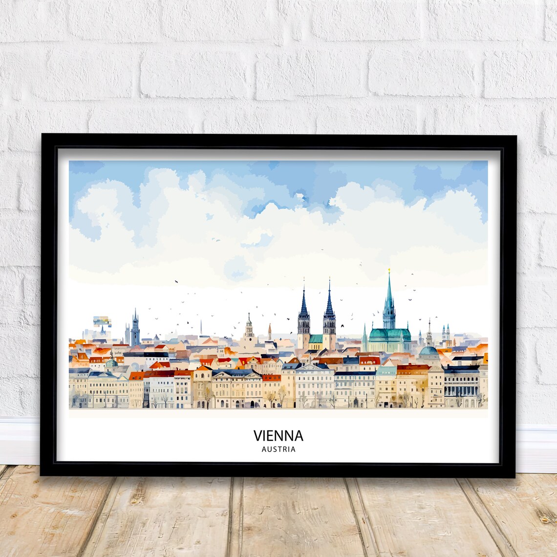 Vienna Austria Watercolor Old Town Church Skyline Spires Poster