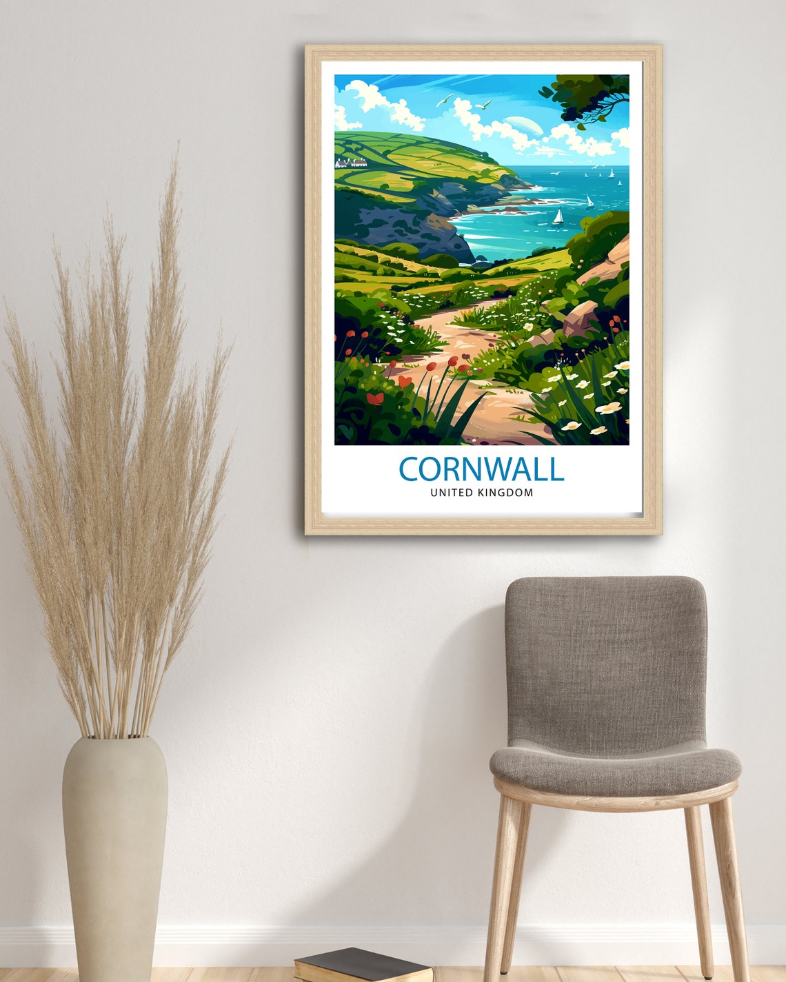 Cornwall United Kingdom Coastal Path Sailboats Cliff View Poster - Image 2
