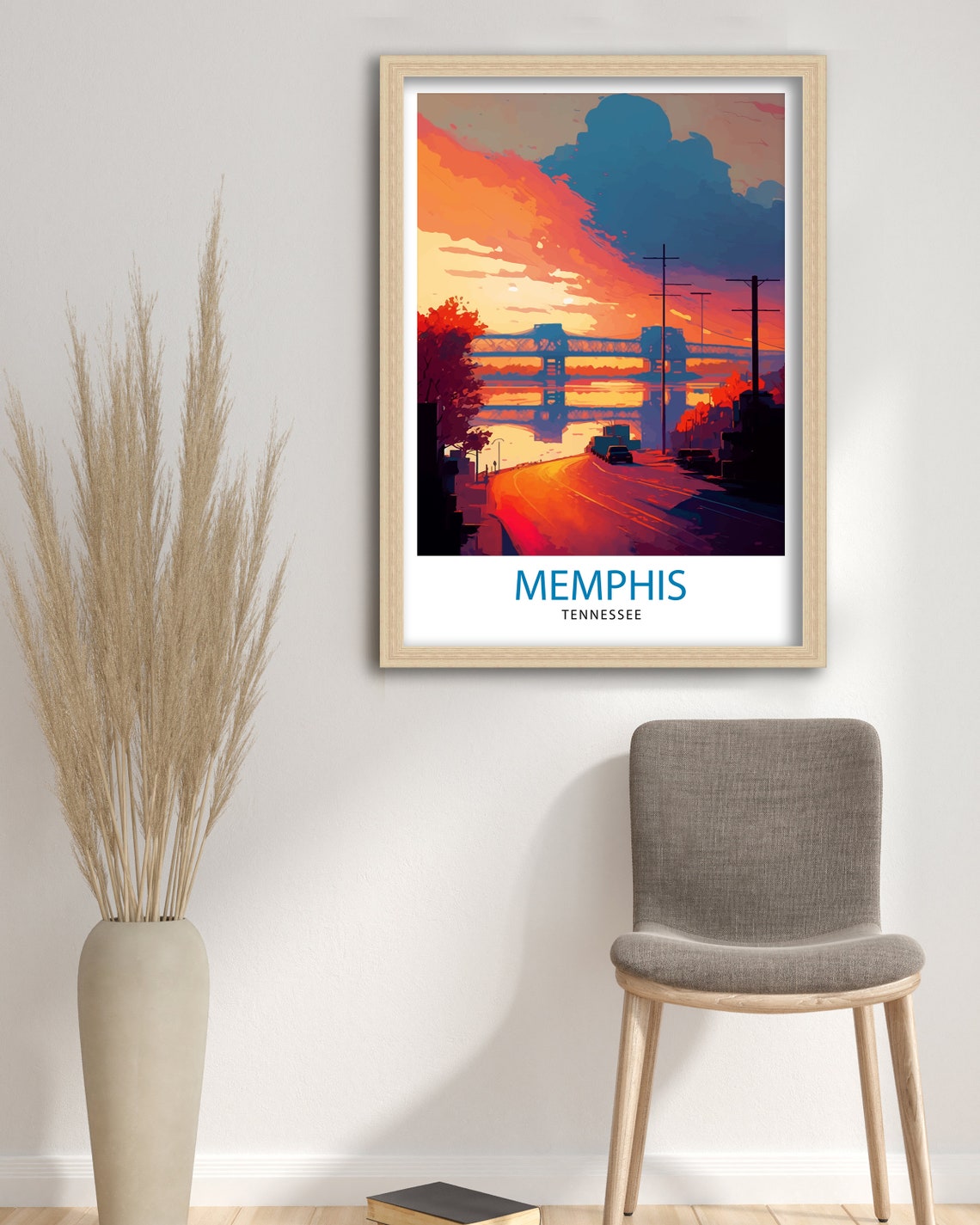 Memphis Tennessee Sunset Bridge River Scene Retro Travel Poster - Image 3
