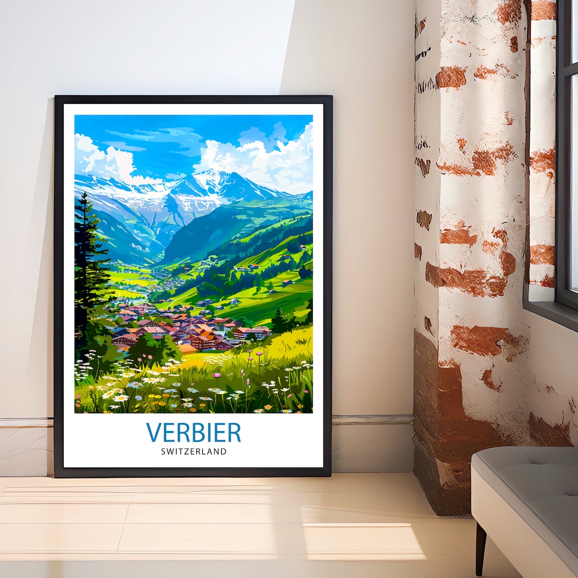 Verbier Switzerland Summer Alpine Meadows Snowy Peaks Travel Poster - Image 3