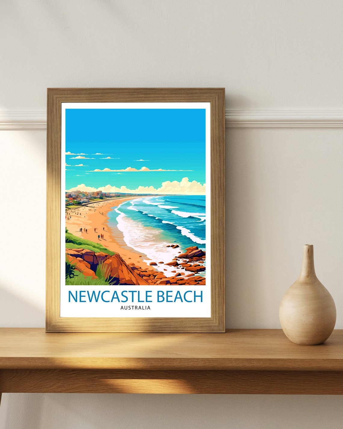Newcastle Beach Australia Sunny Coast Vintage Style Travel Poster - Image 2