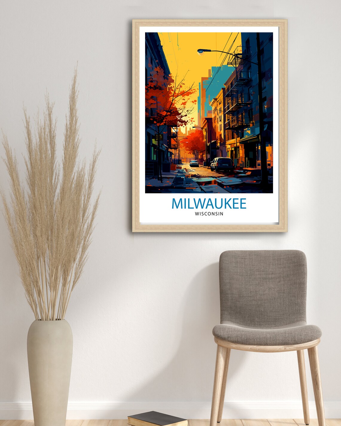 Milwaukee Wisconsin Golden Sunset City Street Retro Travel Poster - Image 3