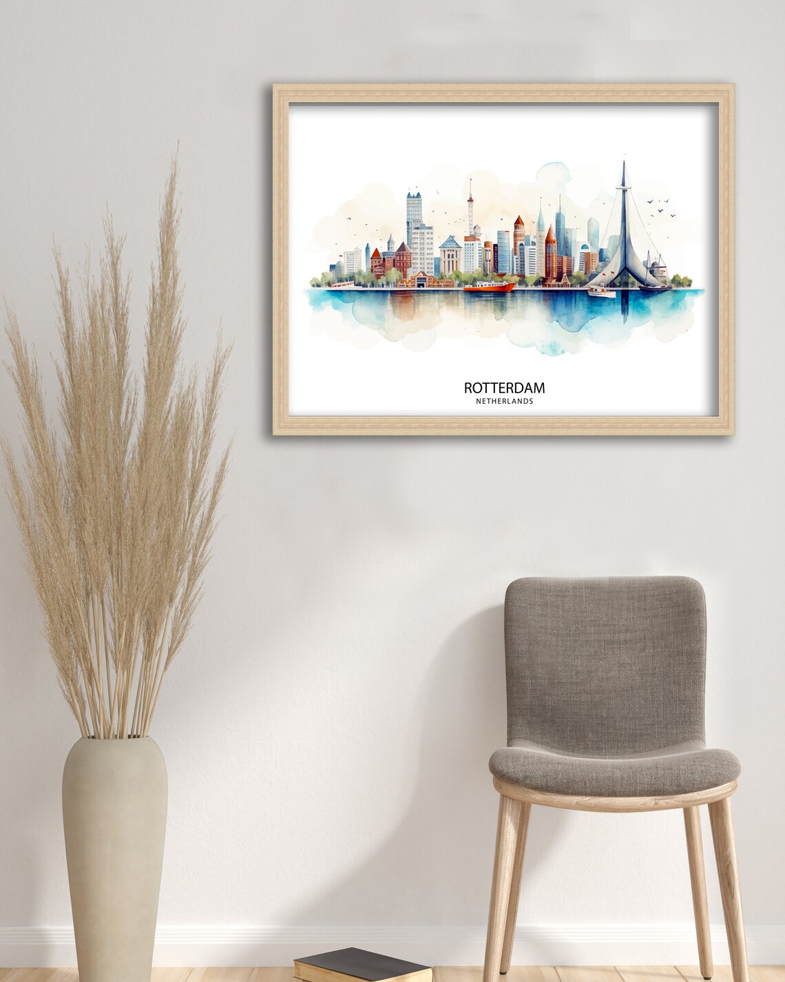 Rotterdam Netherlands Modern Skyline Watercolor Harbor City Travel Poster - Image 2