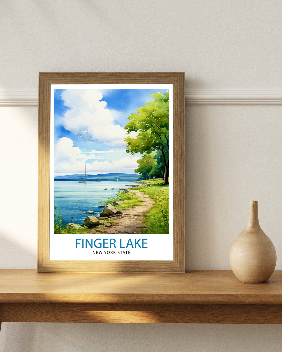 Finger Lake New York State Watercolor Shore Scene Travel Poster - Image 2