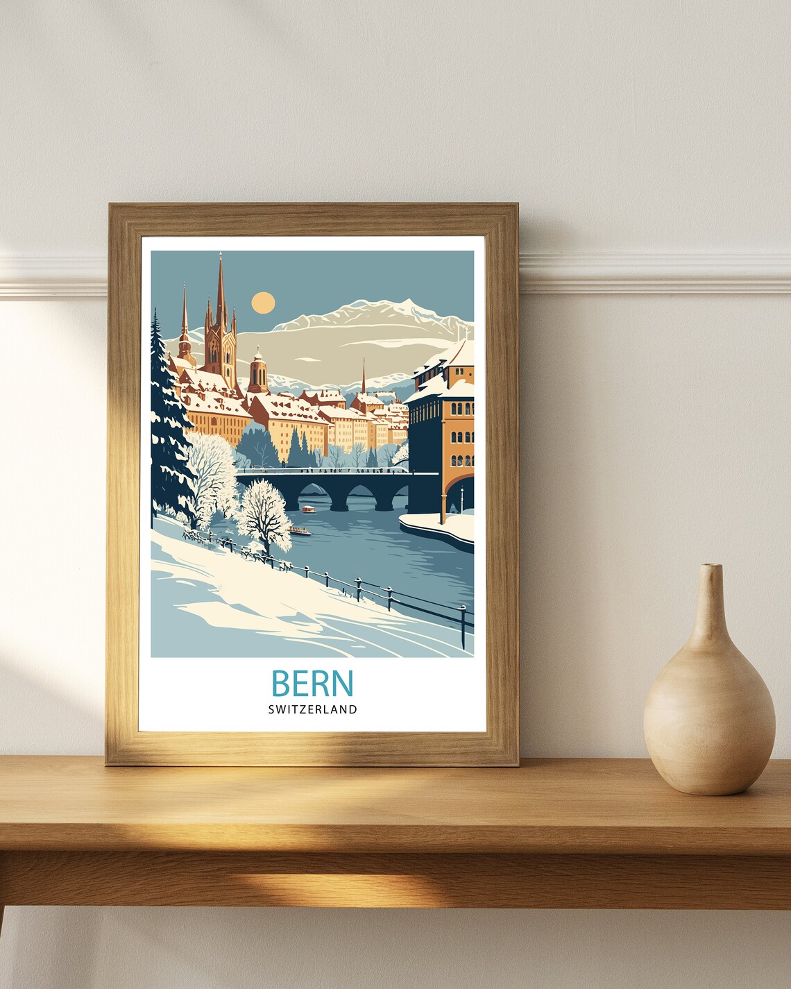Bern Switzerland Snowy Old Town Aare River Winter Scene Poster - Image 3