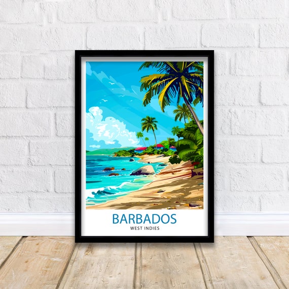 Barbados West Indies Palm Beach Tropical Island Travel Poster