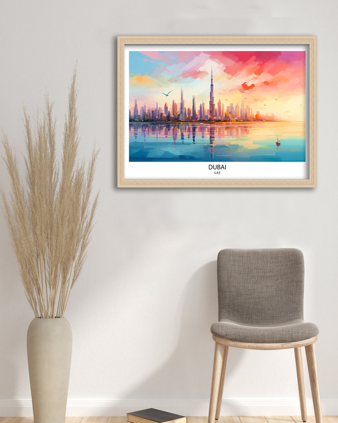 Dubai UAE Skyline Sunset Watercolor Reflections Travel Poster - Image 2