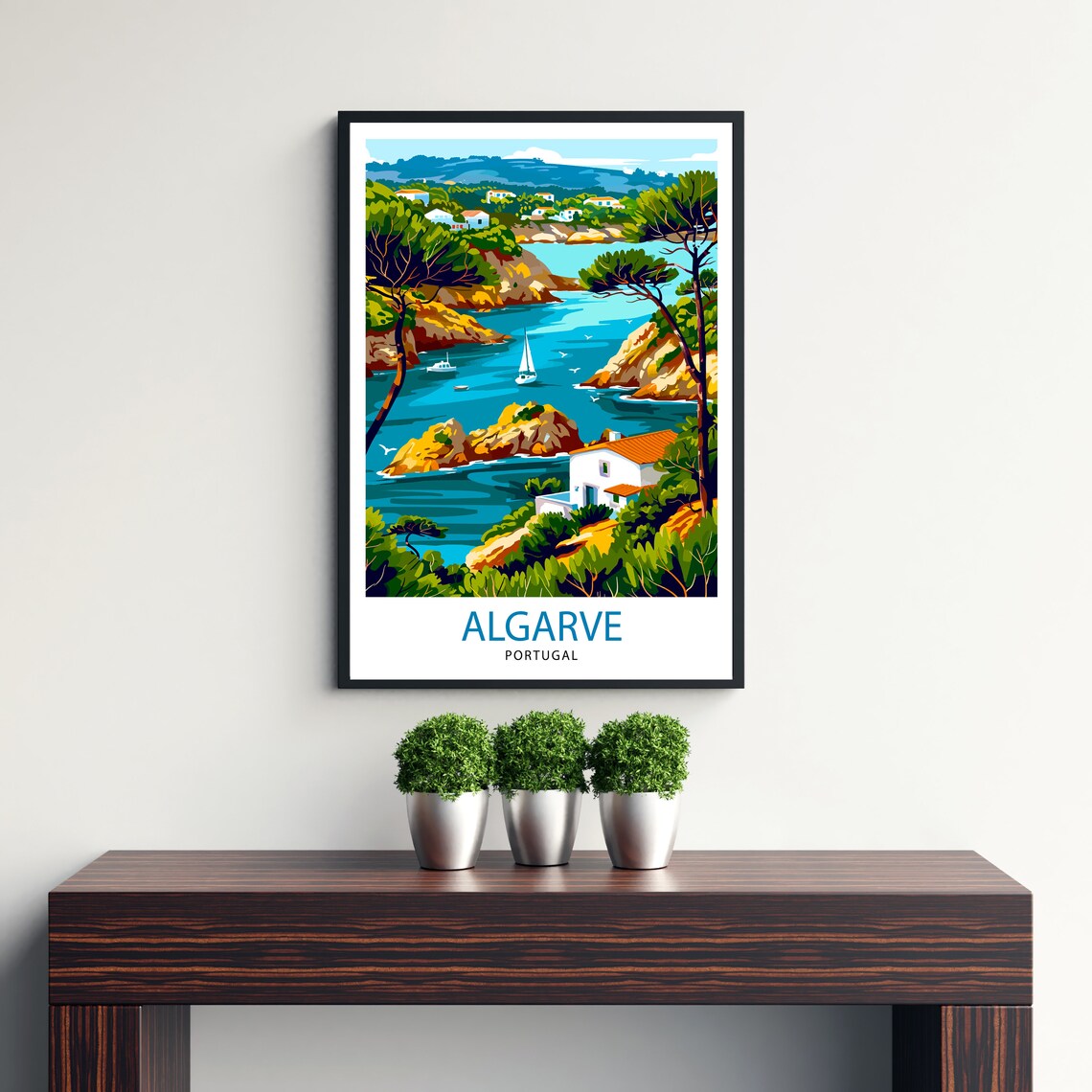 Algarve Portugal Rocky Cove Sailboats Villa Sunset Coast Poster - Image 3