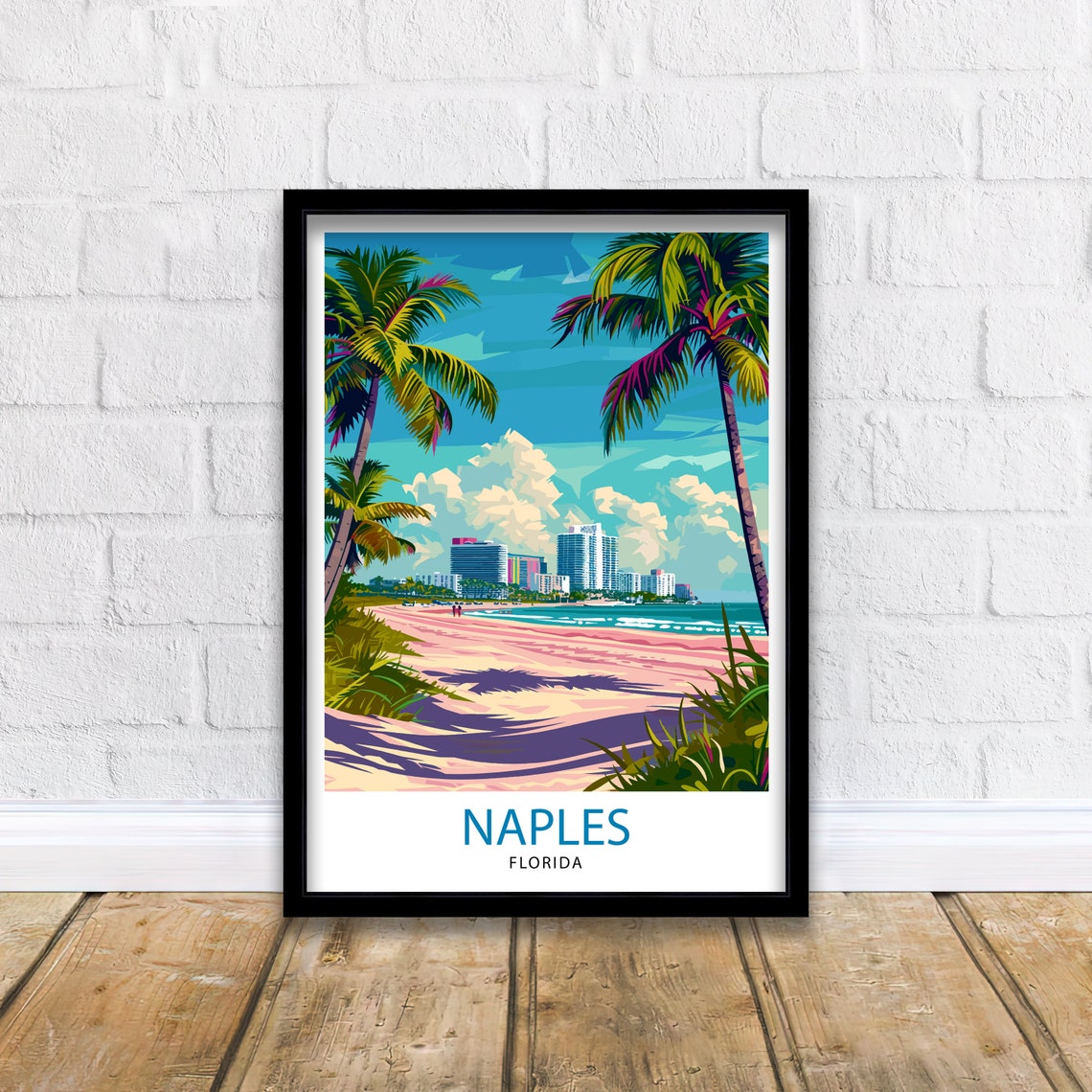 Naples Florida Sandy Beach Palm Skyline Seaside Travel Poster - Image 2