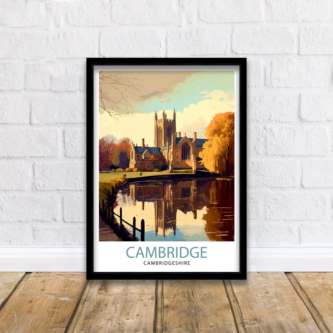 Cambridge Cambridgeshire Riverside Chapel Autumn Scenery Poster