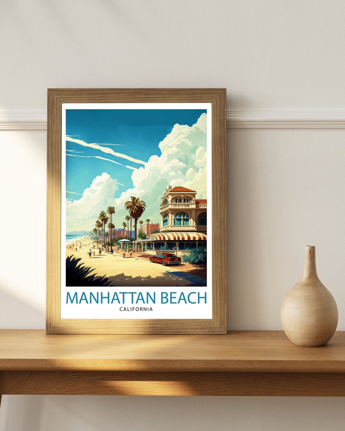 Manhattan Beach California Historic Street Scene Vintage Poster - Image 3