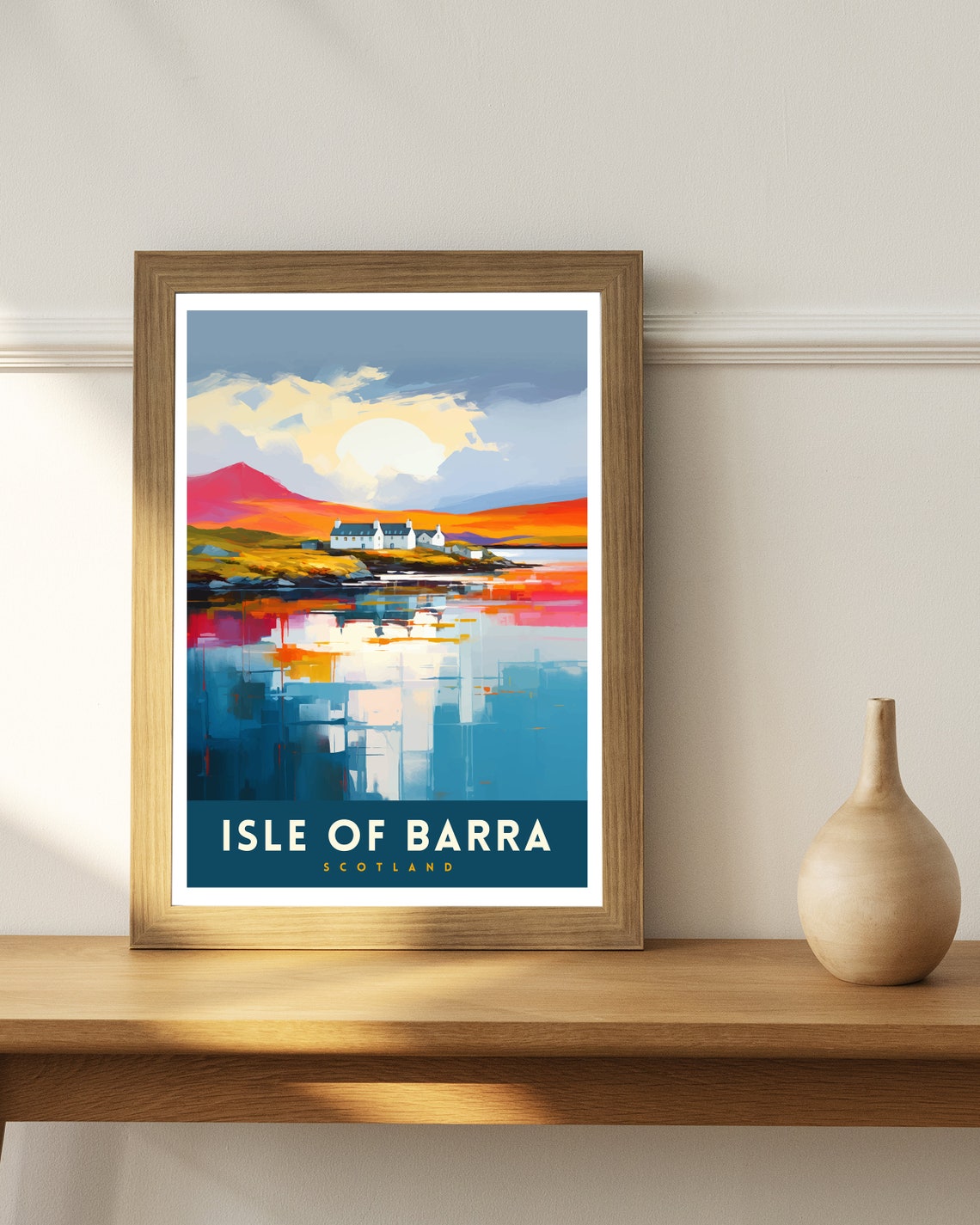 Isle of Barra Scotland Sunset Cottage Reflection Travel Poster - Image 3