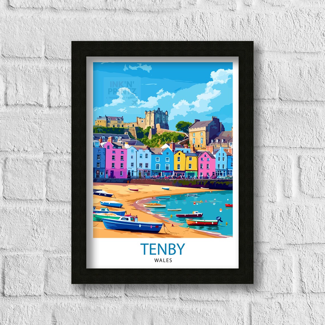 Tenby Pembrokshire Travel Poster, Coastal Art Print - Image 3