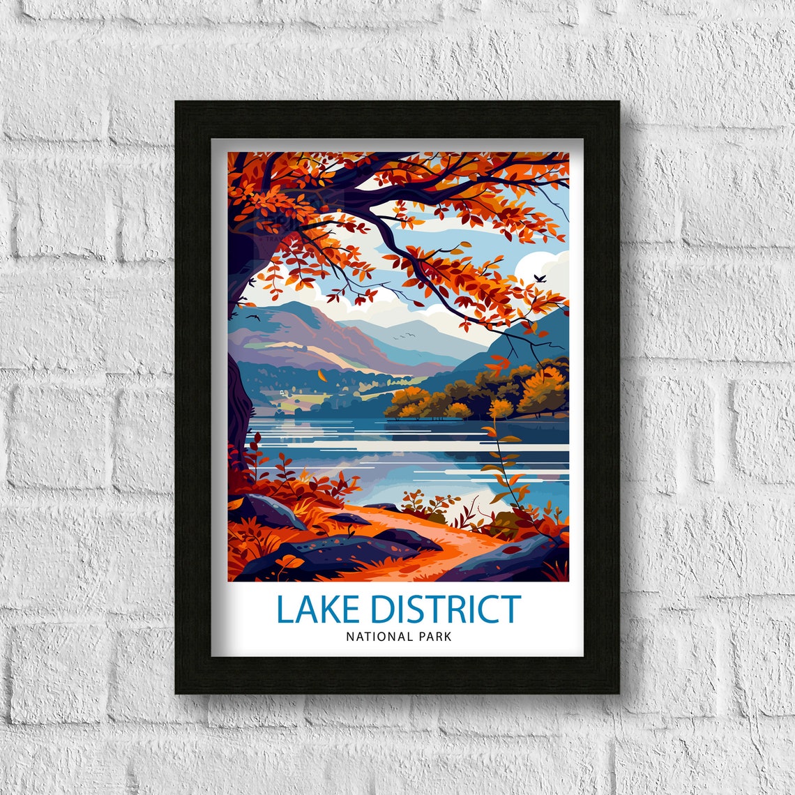 Lake District National Park Autumn Lakeside Foliage View Poster - Image 3