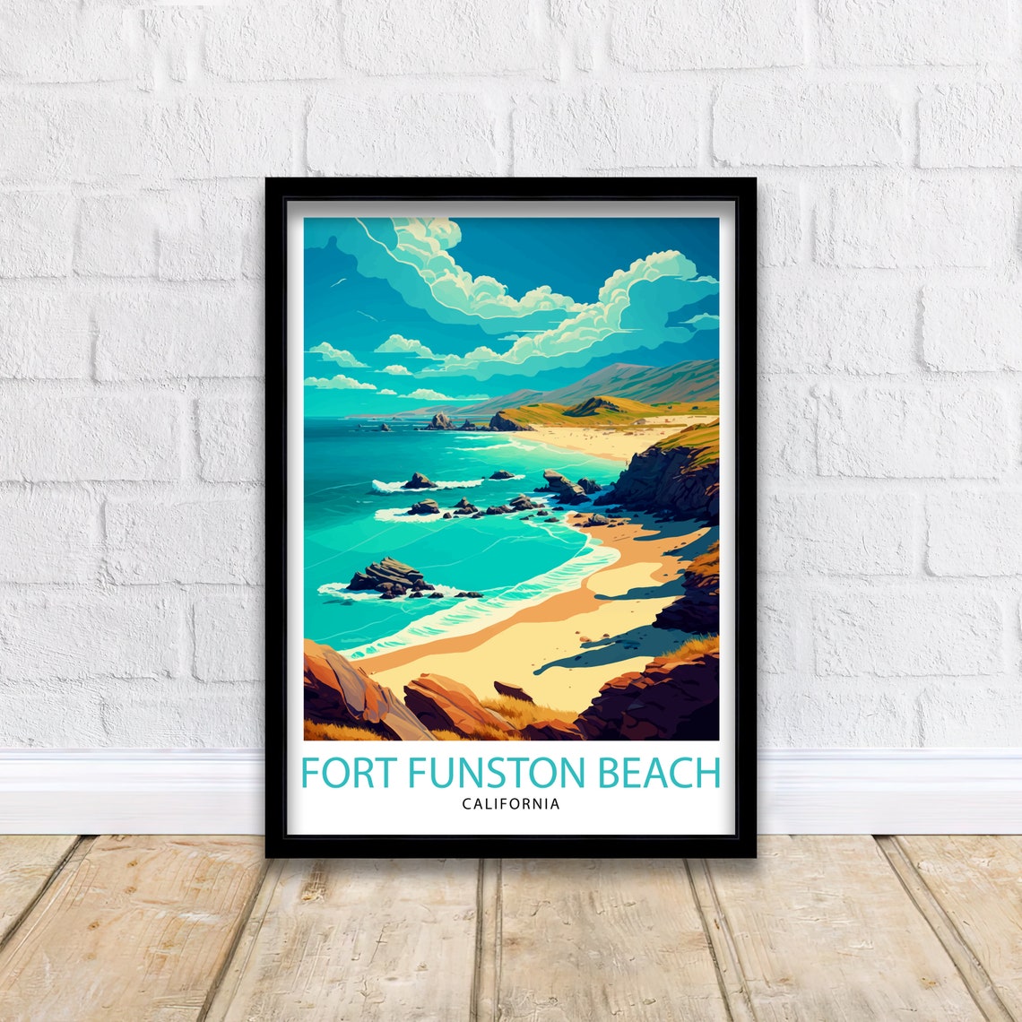Fort Funston Beach California Rocky Coast Surf Vintage Travel Poster - Image 2