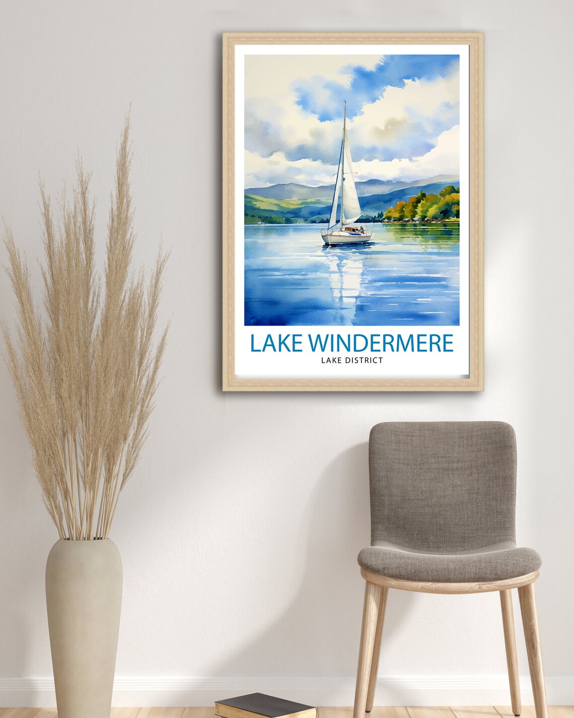 Lake Windermere Sailboat Watercolor English Lakes Travel Poster - Image 3
