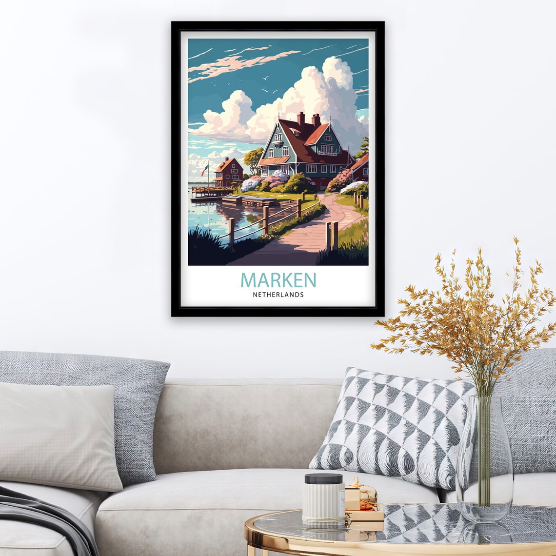 Marken Netherlands Waterfront Houses Jetty Vintage Travel Poster - Image 3