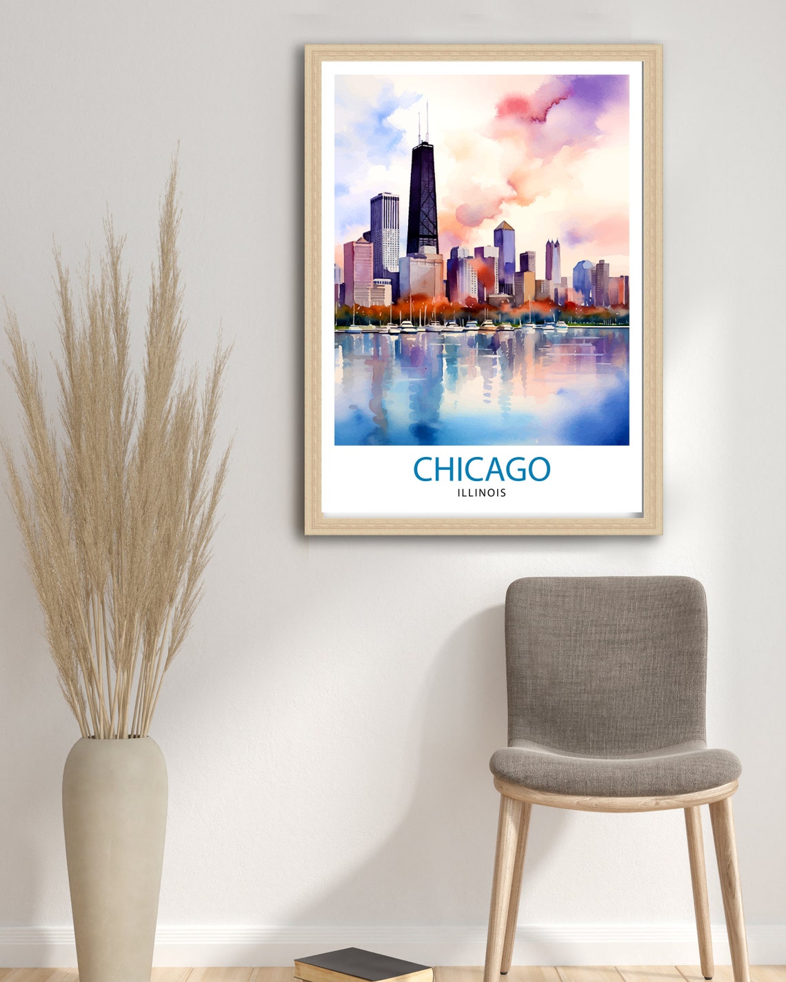 Chicago Illinois Lakefront Skyline Sailboats Watercolor Art Poster - Image 2