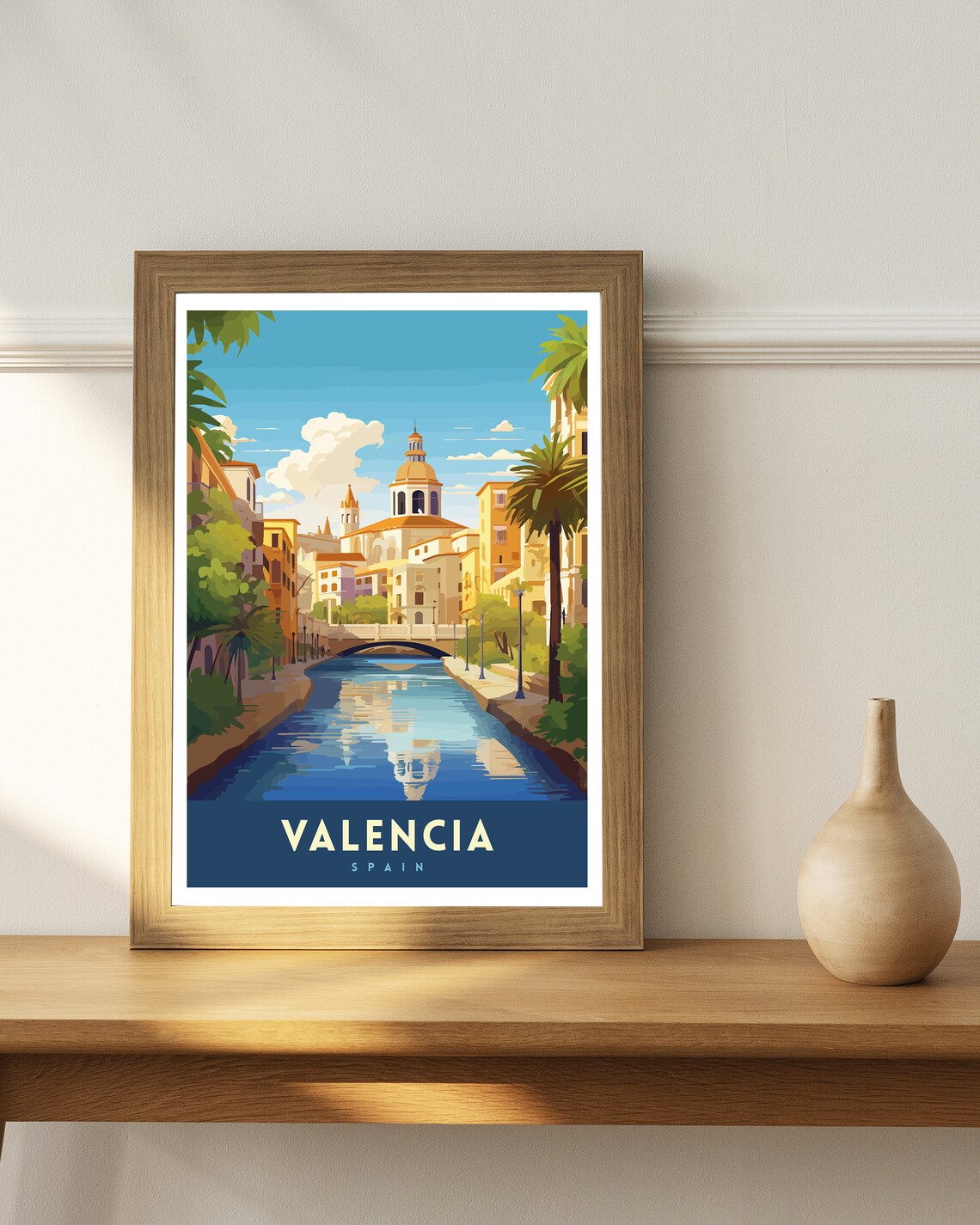 Valencia Spain Canal Bridge Domed Historic Church City Art Poster - Image 3