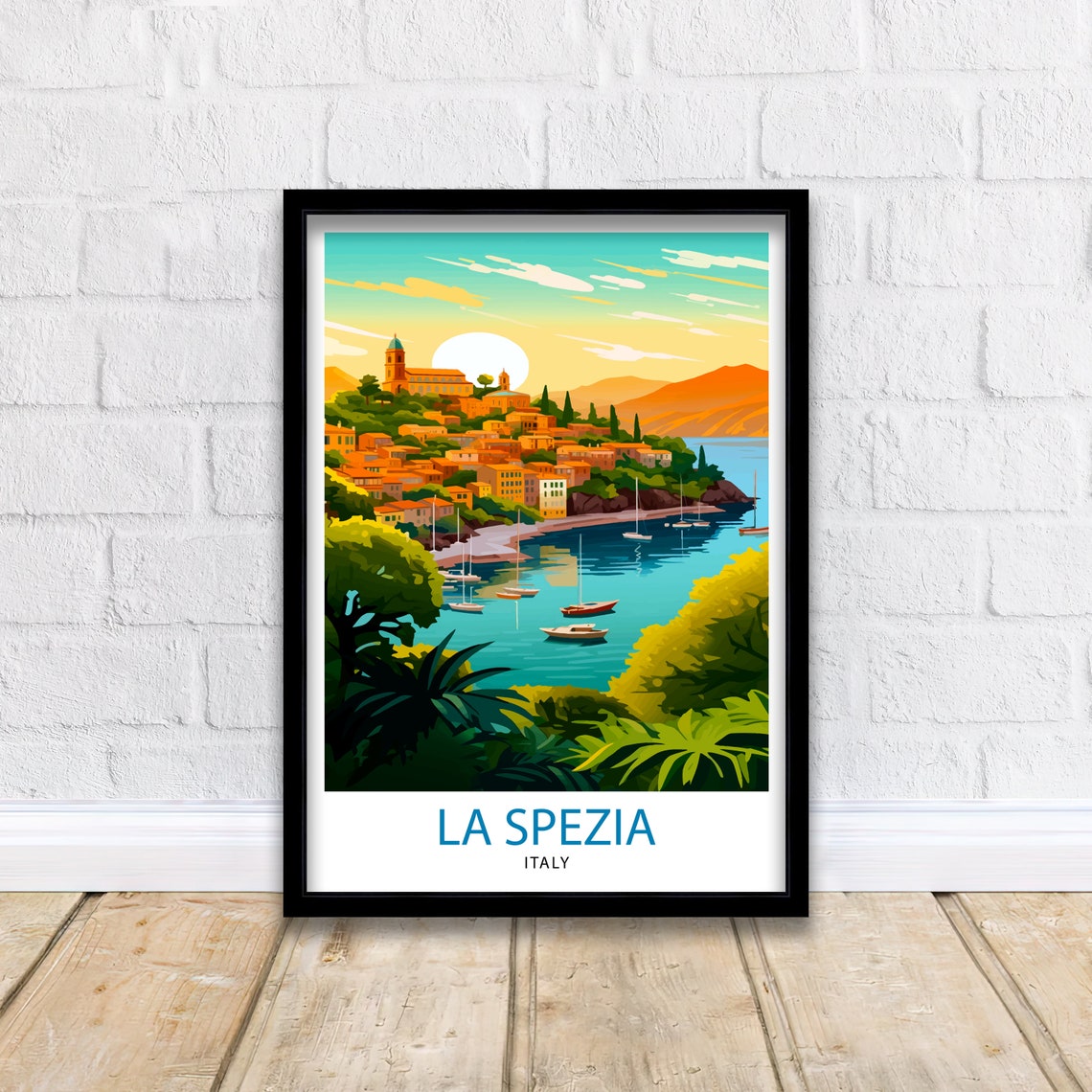 La Spezia Italy Harbor Sunset Hillside Town Vintage Travel Poster - Image 2