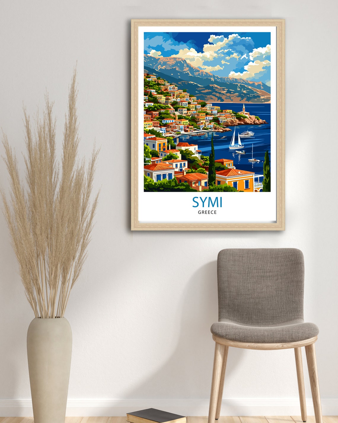 Symi Greece Island Harbor Colorful Houses Sailboats Travel Poster - Image 2
