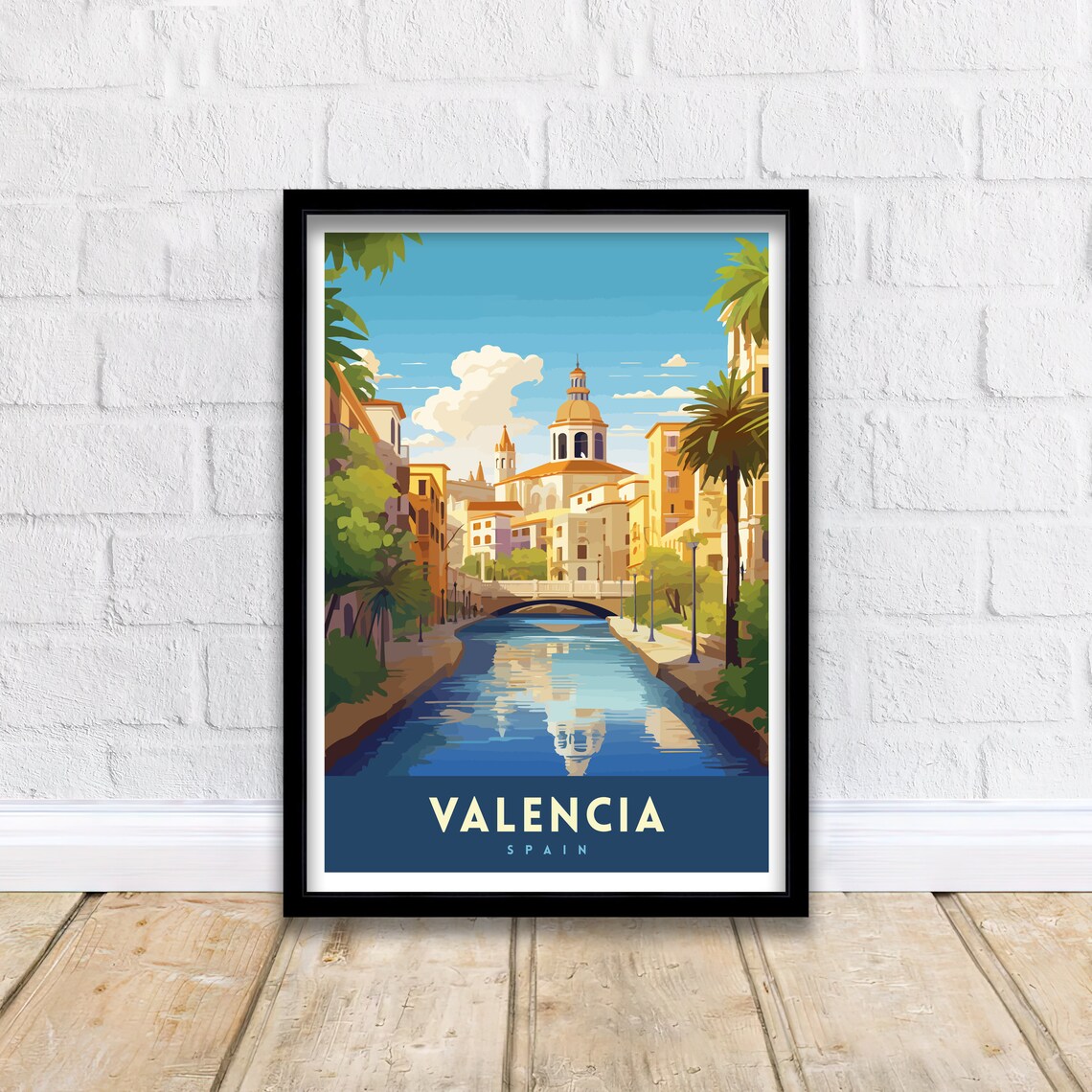Valencia Spain Canal Bridge Domed Historic Church City Art Poster - Image 2