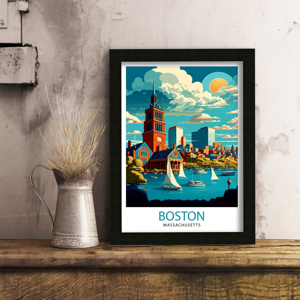 Boston Travel Poster, Boston Massachusetts Cityscape - Image 3