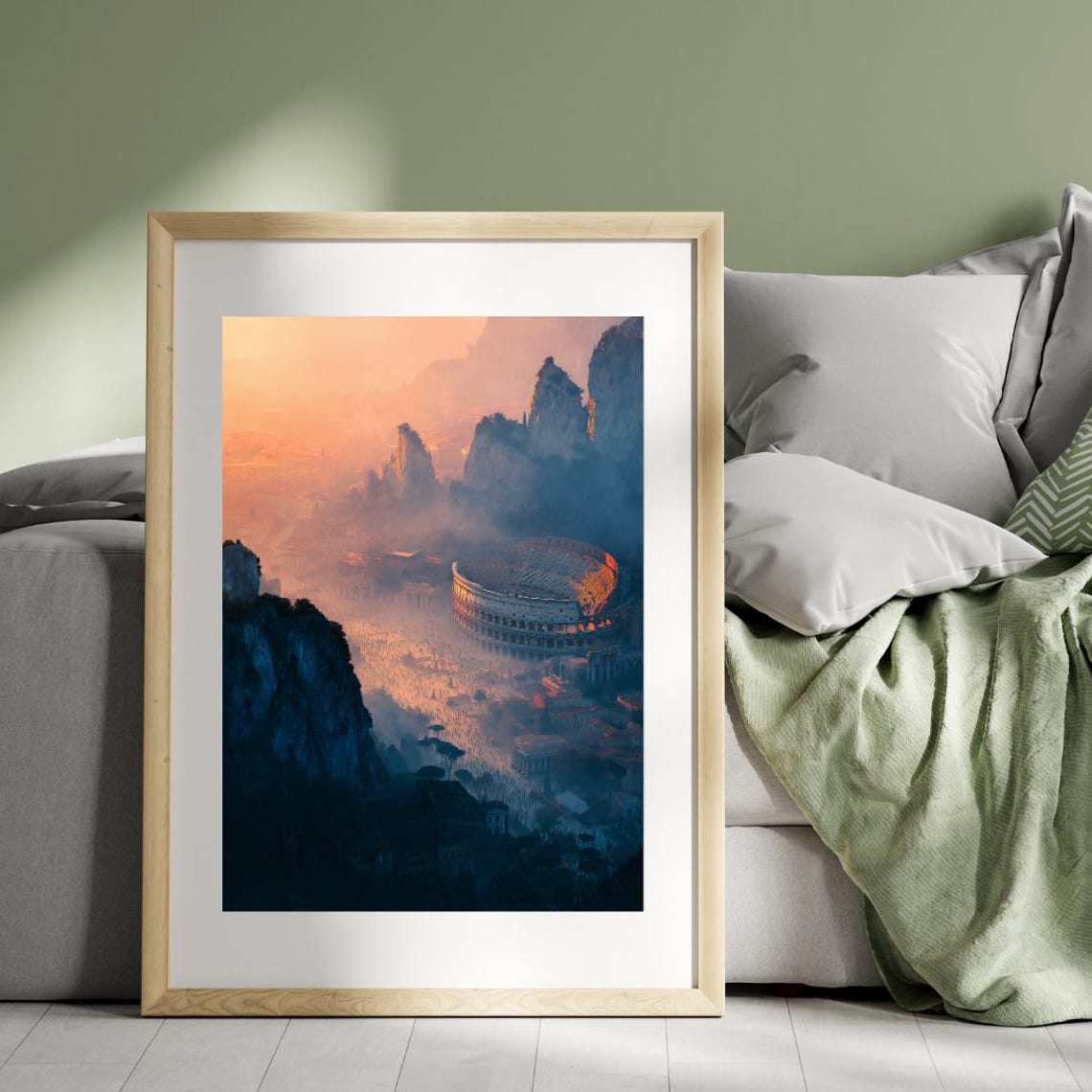 Colosseum Rome Sunrise Ancient Ruins Misty Morning Skyline Print