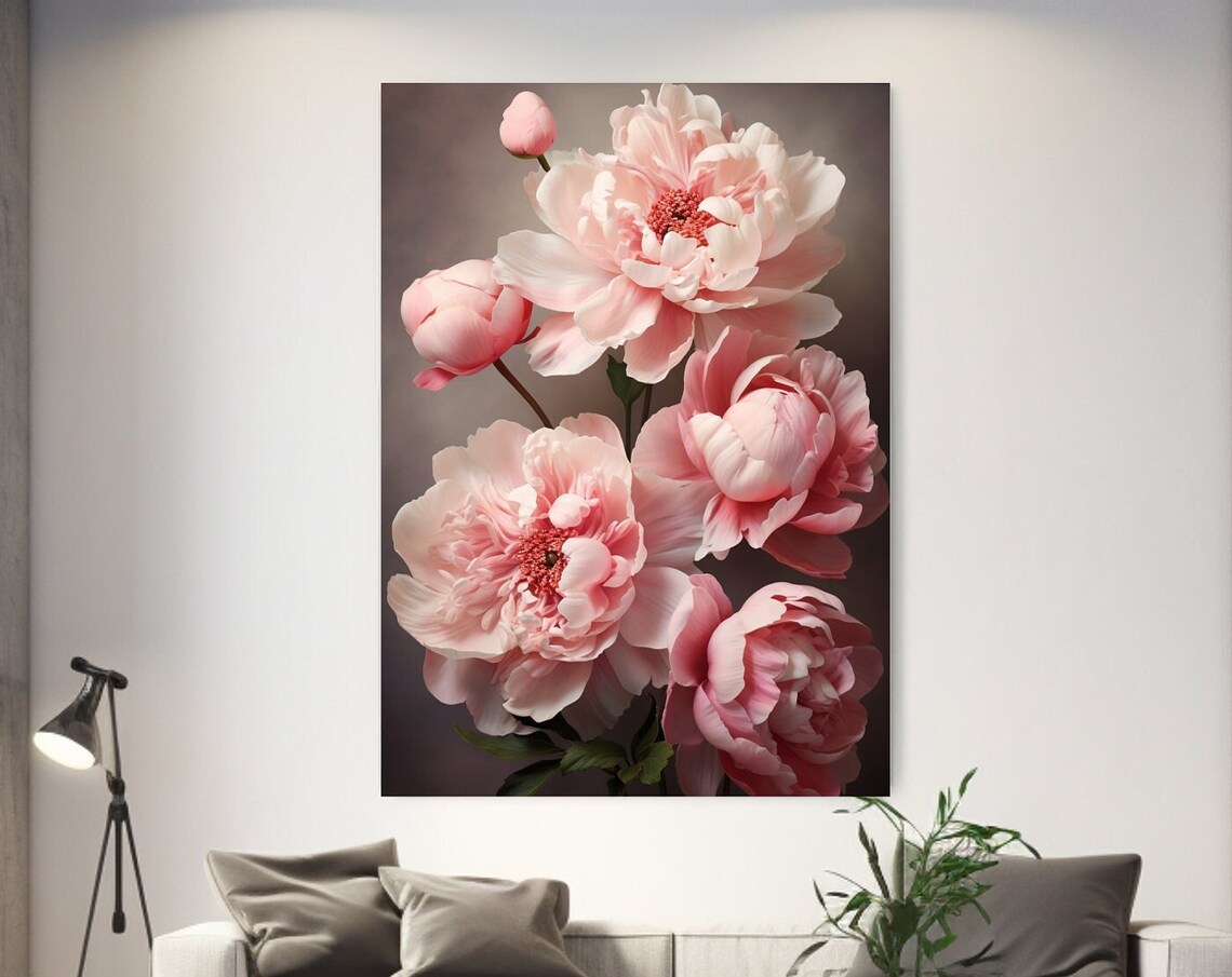 Blush Pink Peonies Close-Up Photorealistic Floral Wall Art Poster