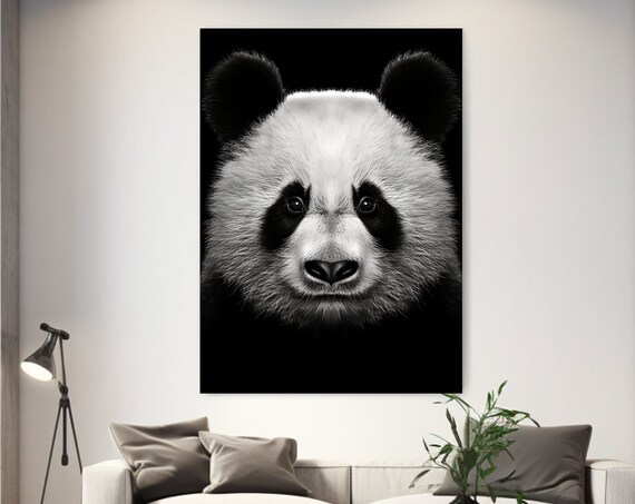 Giant Panda Face Portrait Black Background Monochrome Wildlife Wall Art