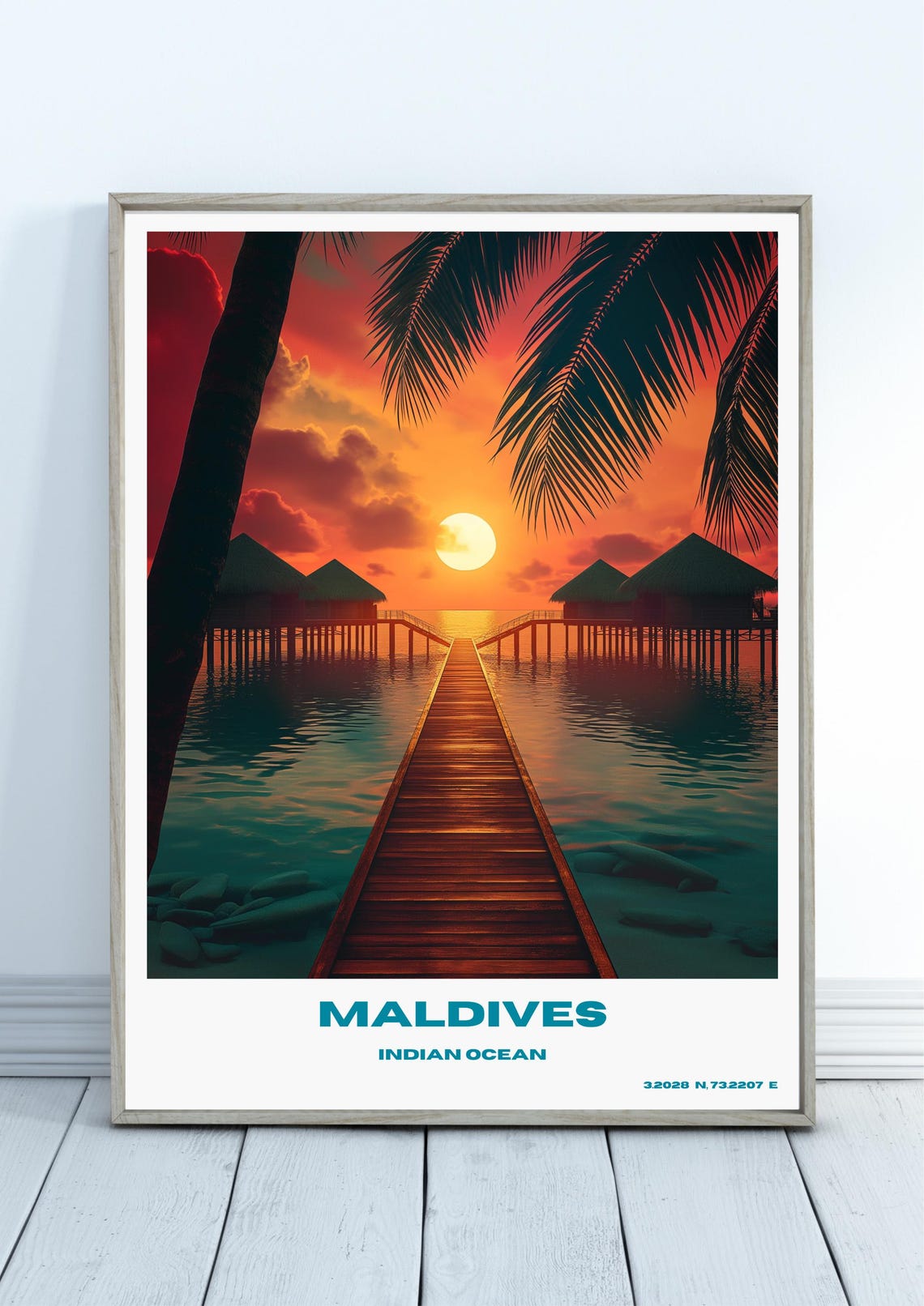 Tropical Maldives Indian Ocean Sunset Overwater Villa Poster