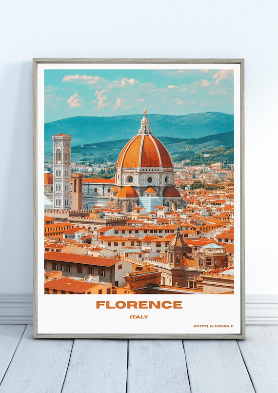 Florence Italy Travel Poster Duomo Red Roofs Tuscan Cityscape