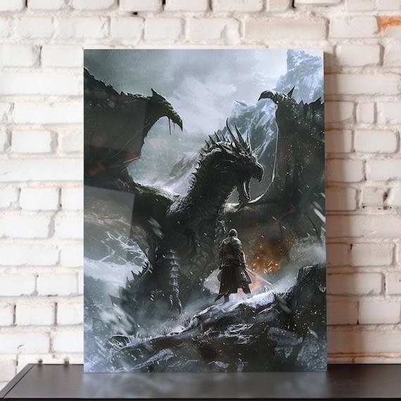 Dark Dragon Battle Knight With Sword Epic Boss Fight Fantasy Art Poster