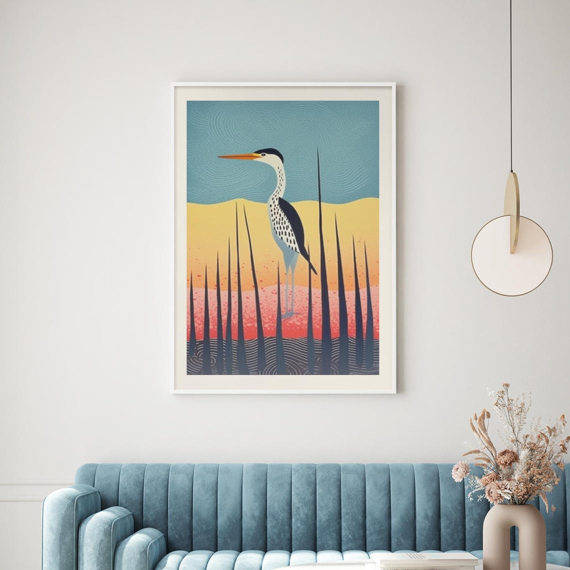 Graceful Heron Bird Sunset Marsh Modern Wildlife Charming Poster - Image 3