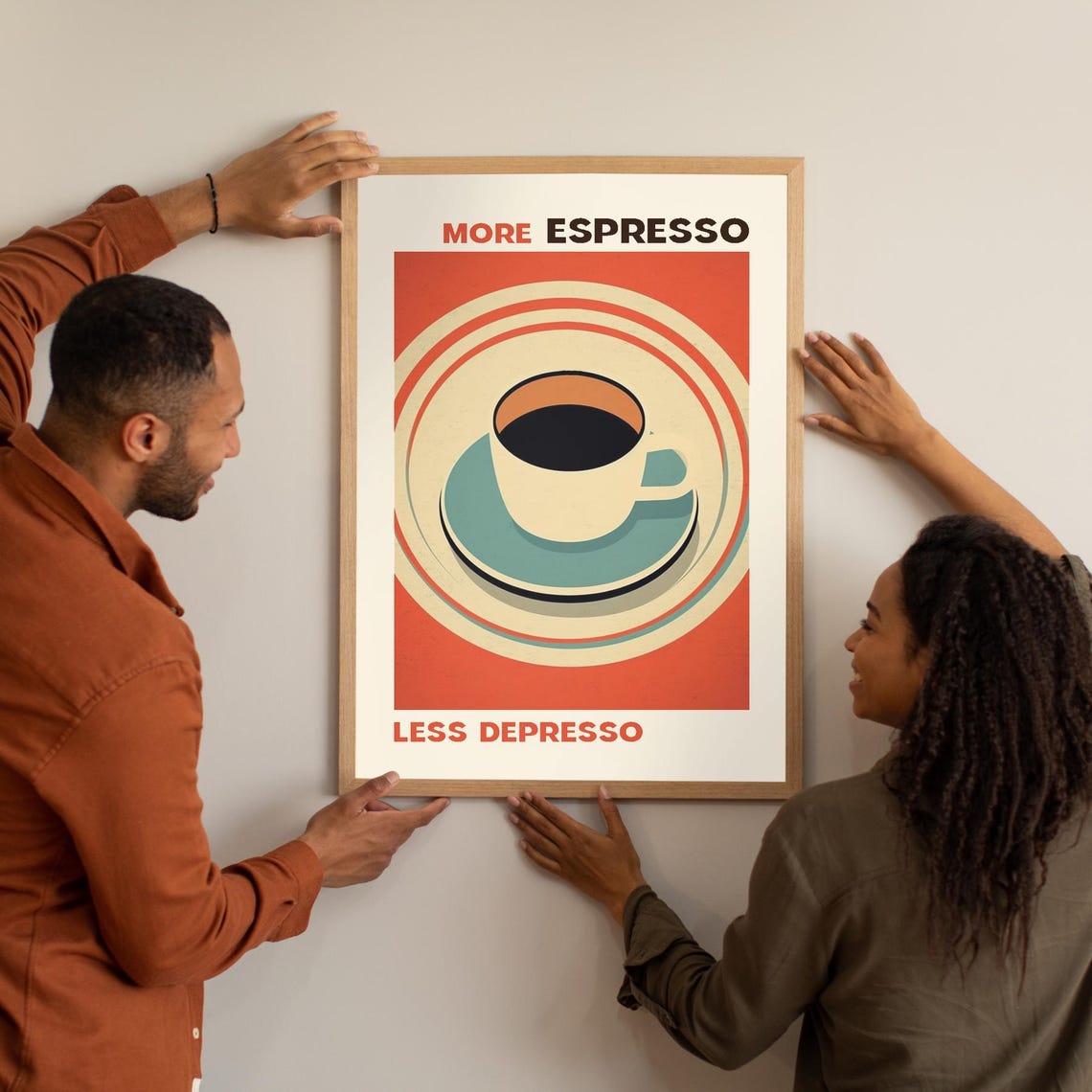 More Espresso Less Depresso Funny Retro Coffee Lovers Quote Poster - Image 4