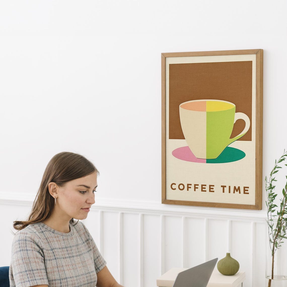 Coffee Time Split Tone Cup Mid Century Modern Kitchen Poster - Image 4