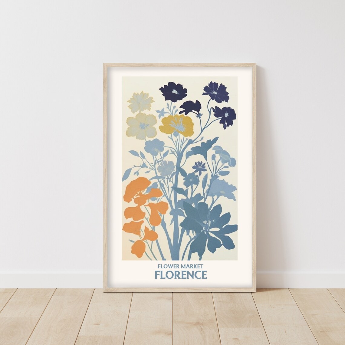 Florence Flower Market Blue Orange Wildflower Botanical Poster