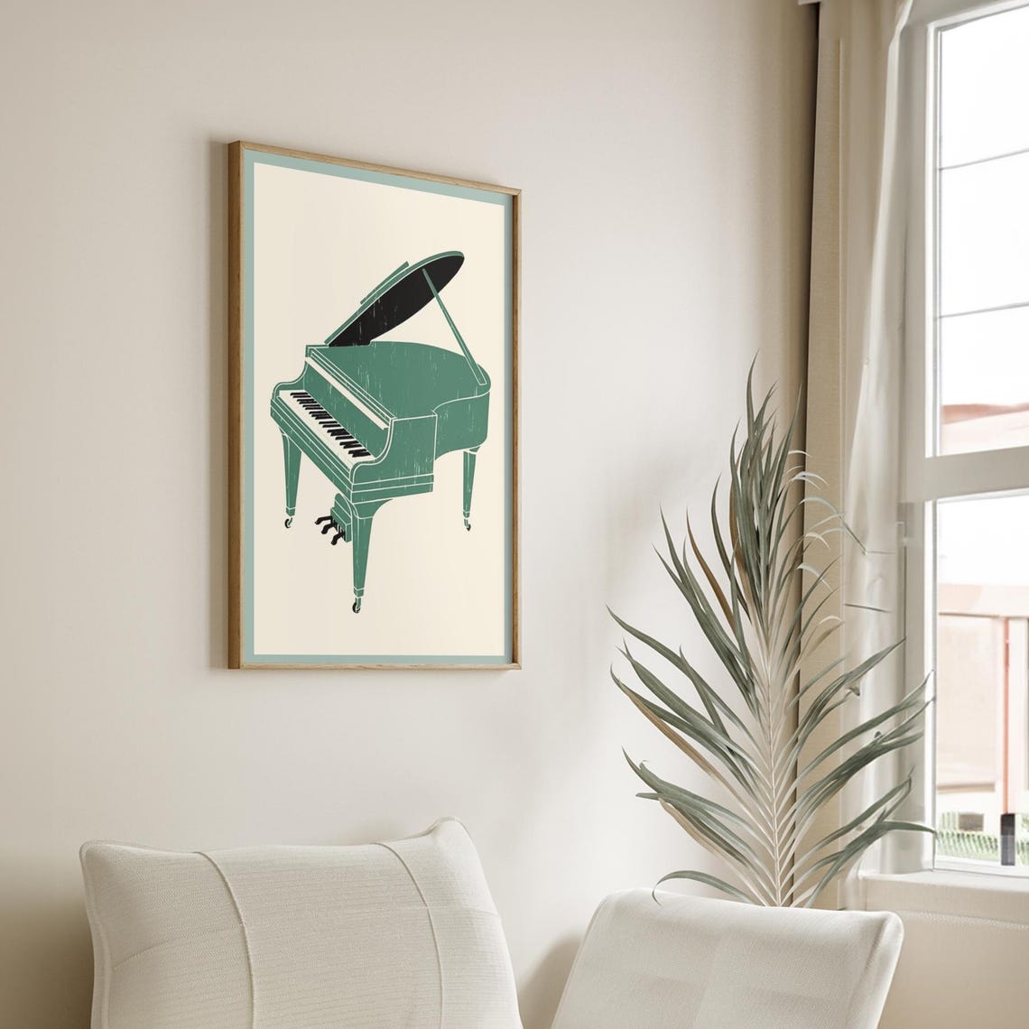 Vintage Green Grand Piano Minimalist Music Illustration Poster - Image 2