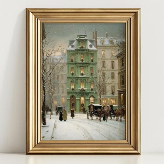 Victorian Christmas Street Horse Carriage Gilded Age City Poster