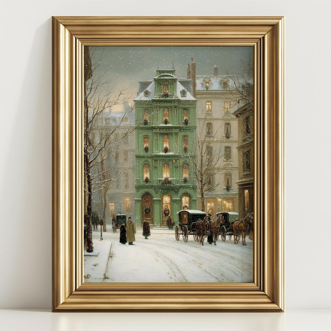 Victorian Christmas Street Horse Carriage Gilded Age City Poster