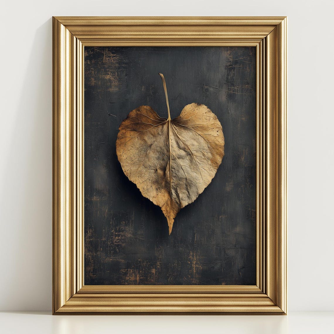 Moody Heart Shaped Autumn Leaf Dark Botanical Fall Art Poster