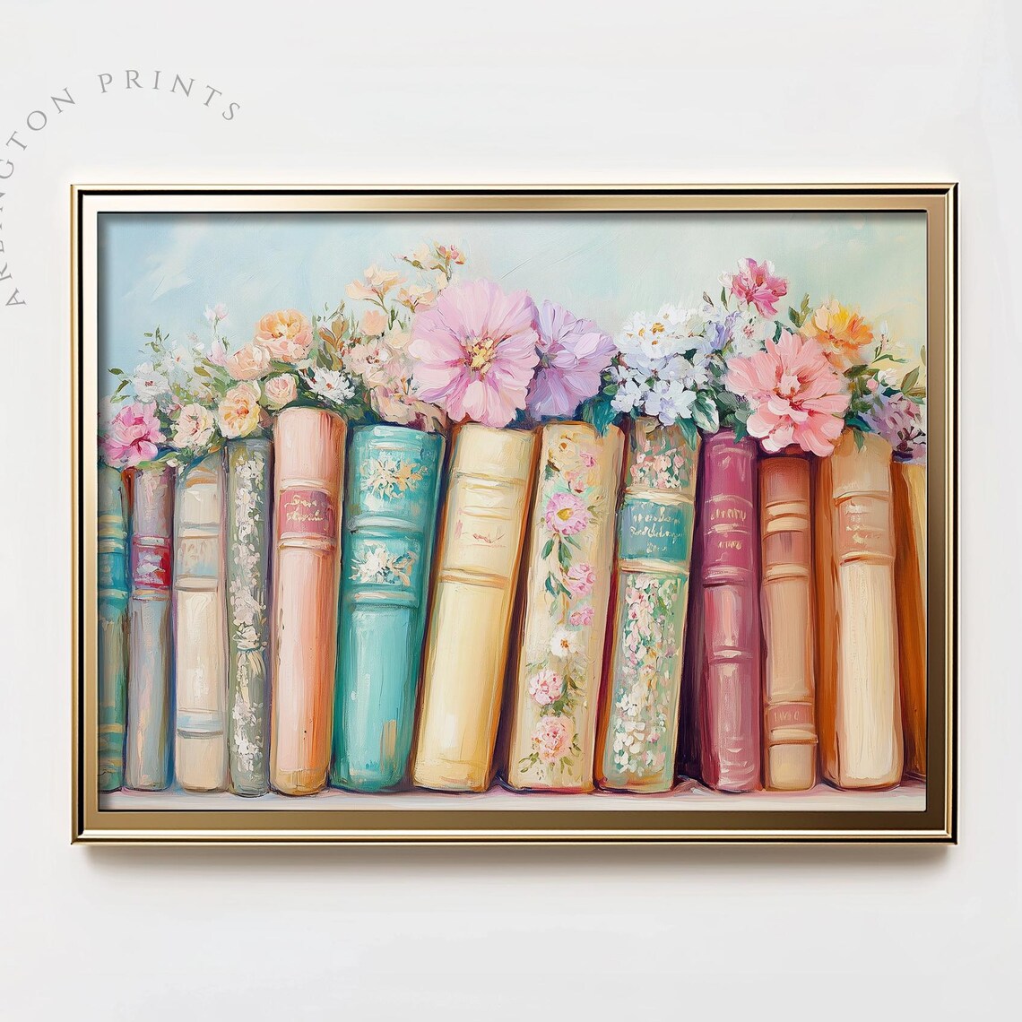 Pastel Books And Flowers Painting Light Academia Bookish Poster
