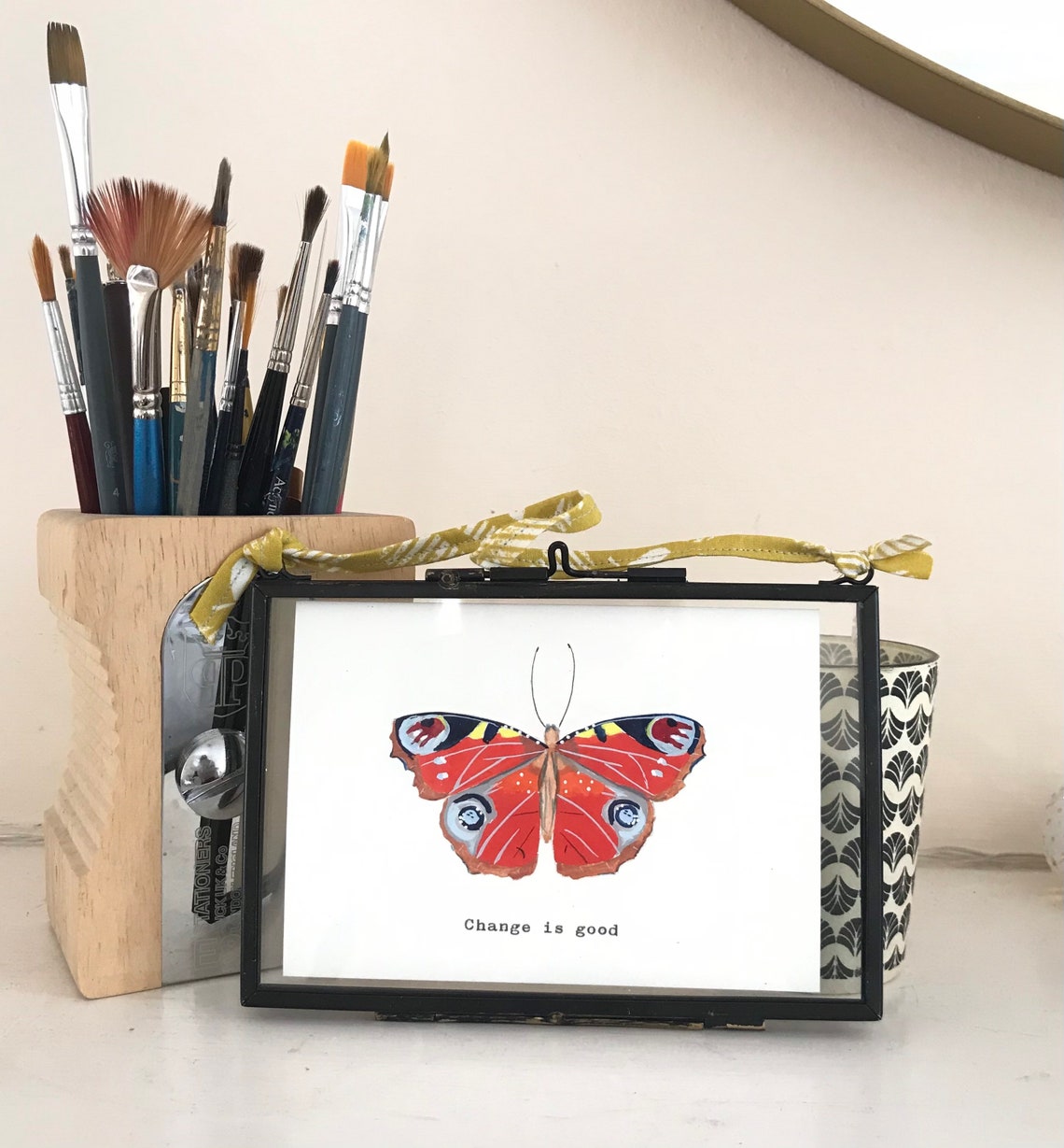 Change Is Good Peacock Butterfly Hand Painted Motivational Art Print - Image 2