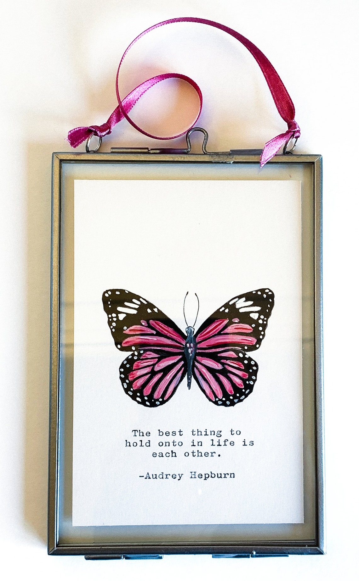 Audrey Hepburn Love Quote Pink Butterfly Hand Painted Framed Art Print