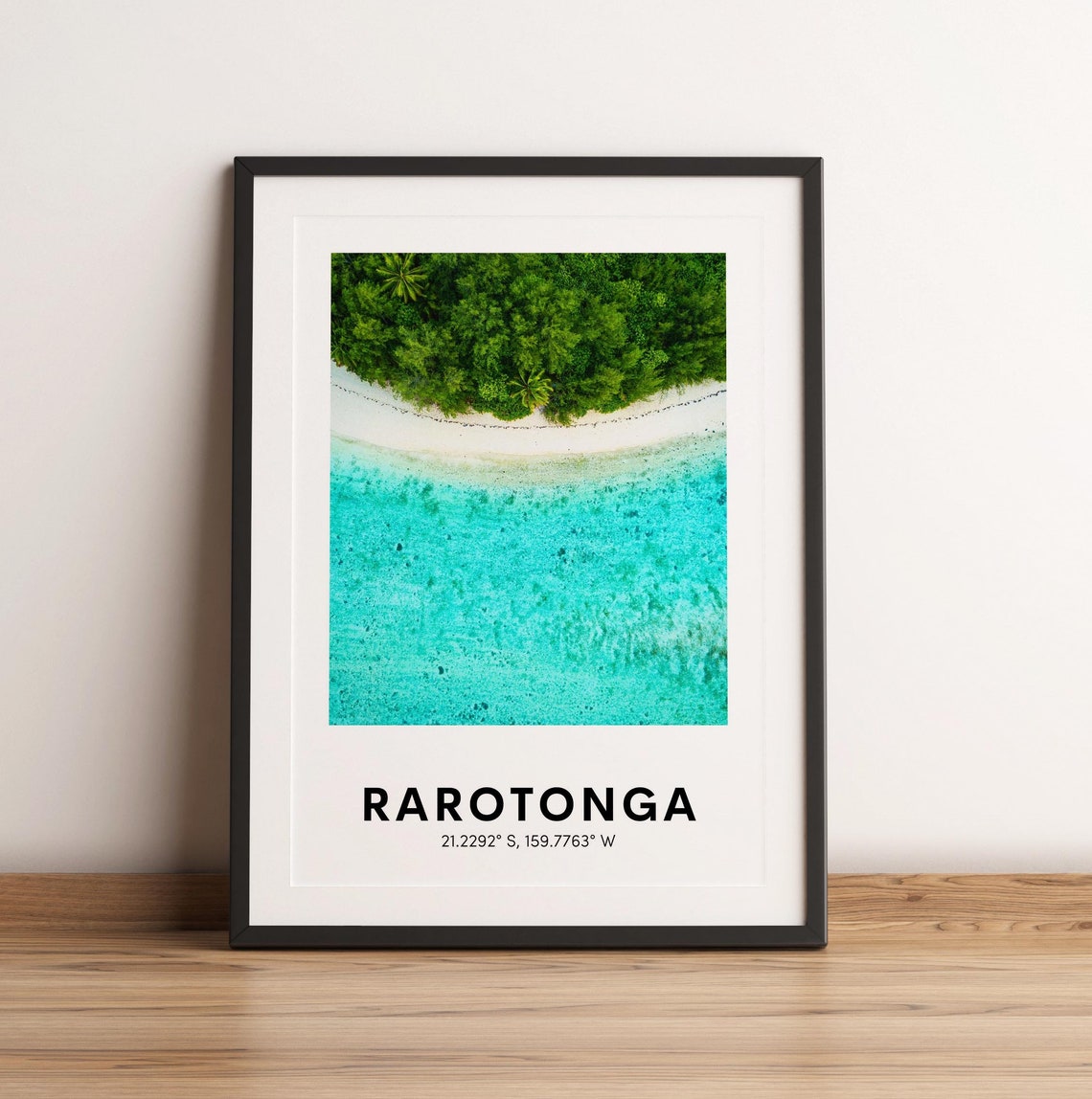 Rarotonga Aerial Lagoon Photo White Sand Beach Tropical Poster
