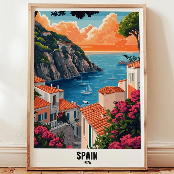 Spain Ibiza Travel Poster Wall Art Illustration Print